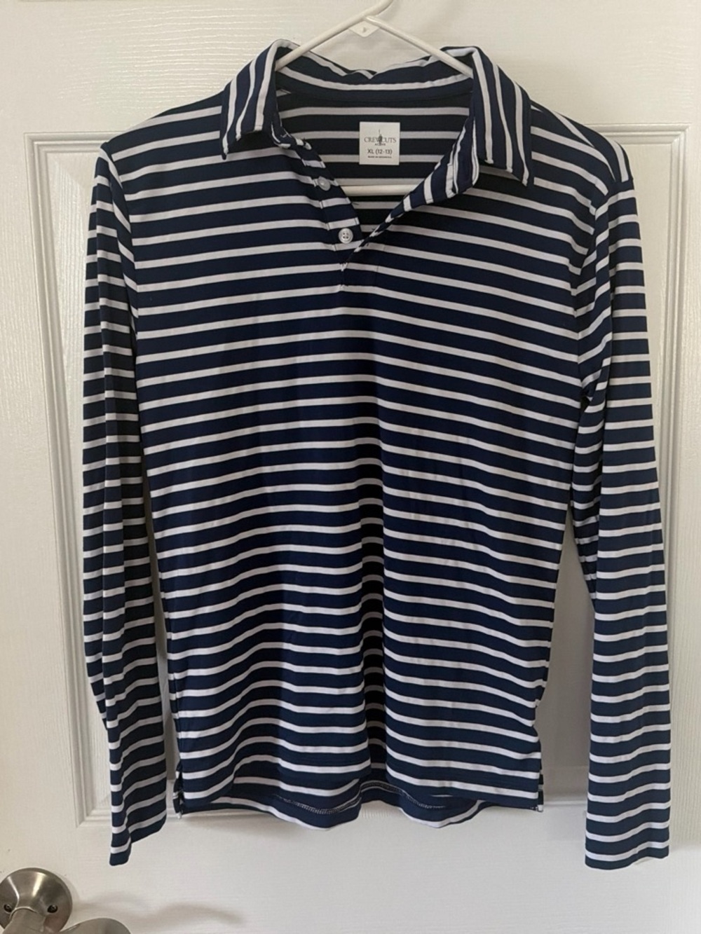 Club Room Navy and White Striped Long-Sleeve Polo Shirt Crewcut